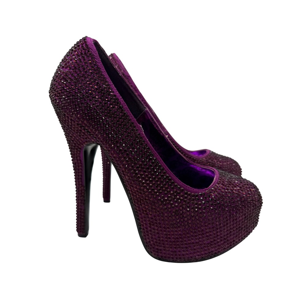Bordello Teeze-06R Purple Rhinestone Platform Pumps Stiletto Heels Womens 7 - Picture 2 of 8